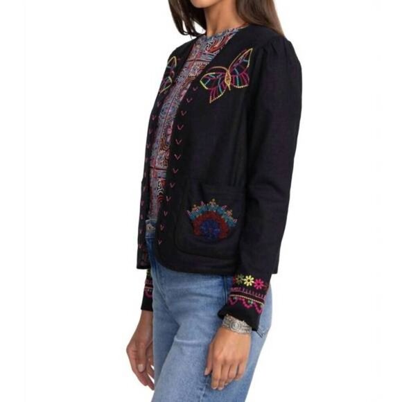 Johnny Was Carmina Bolero Jacket Black Embroidered Boho L - Picture 3 of 10